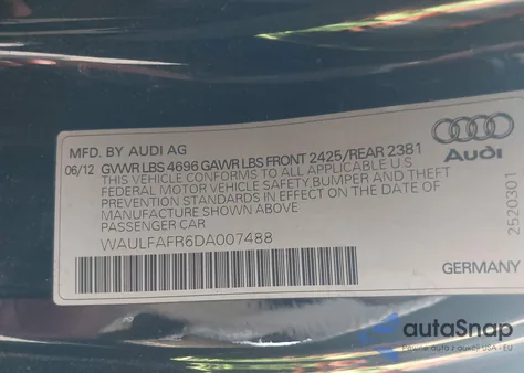 2013 Audi A5 2.0T Premium from USA, damaged, VIN WAULFAFR6DA007488